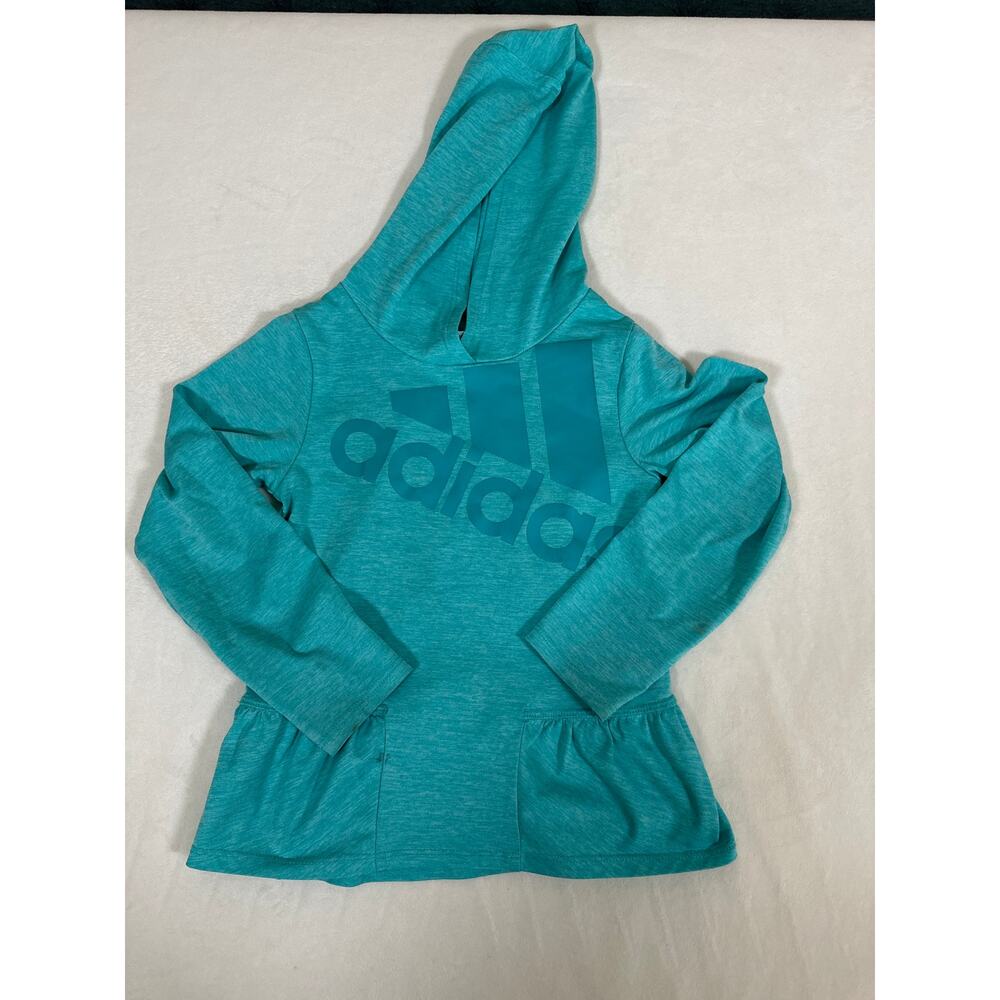 Adidas Girls Teal Pullover Top Size 5 Athletic Lightweight Hoodie Play Condition